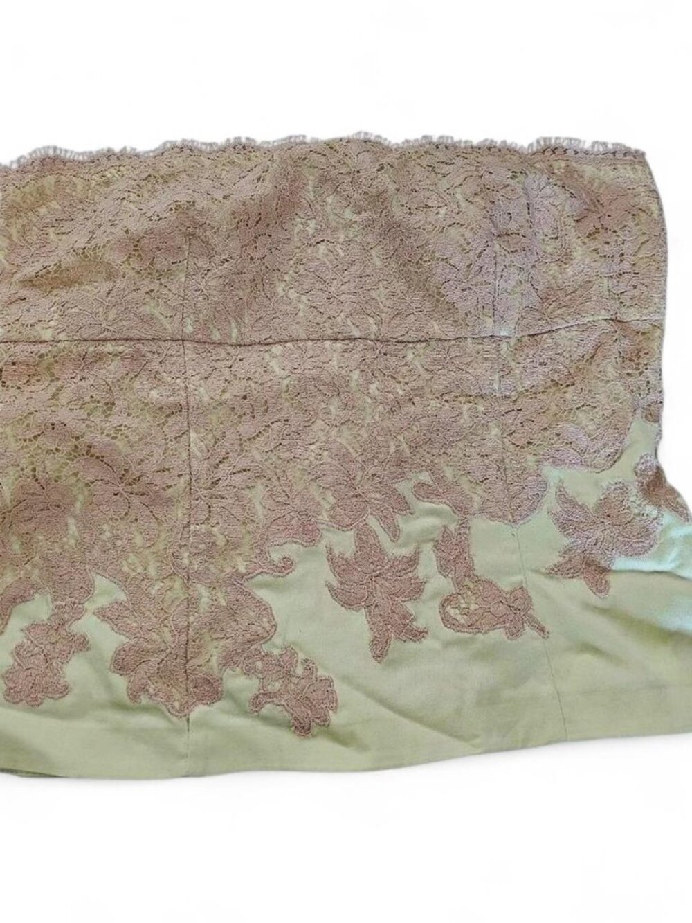 Red Valentino light green tube top with beige/blush lace detailing